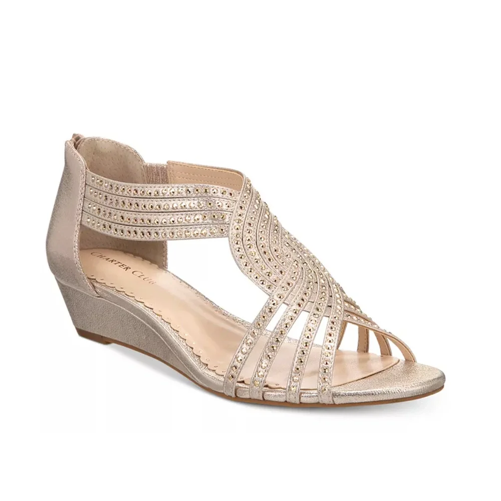 Charter Club Ginifur Rhinestone Wedge Sandals in Rose Gold Size 9.5 M New - Picture 1 of 11